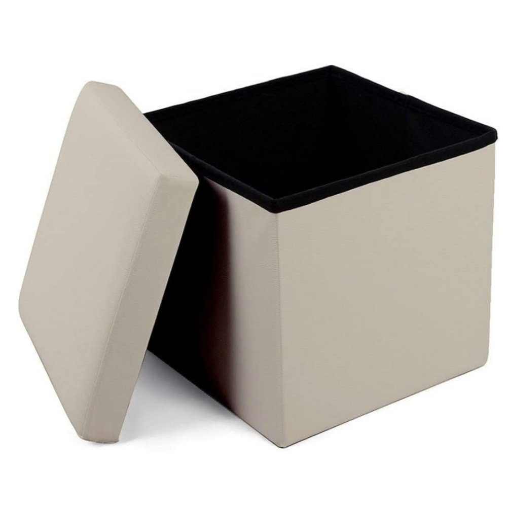 Small Faux Leather Folding Ottoman Cube Organizer Storage 12"x12"x12"